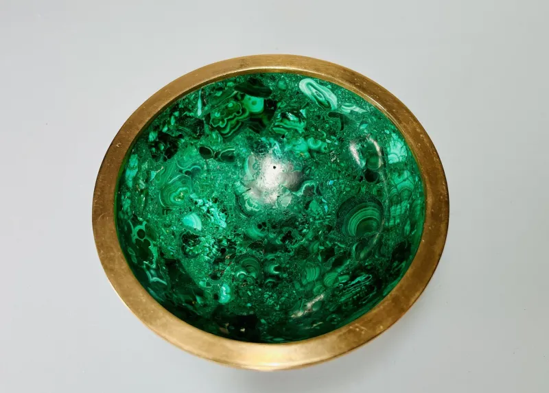 Pamono Malachite Bowl with Brass Rim, 1970s