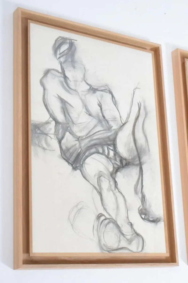 Pamono Man Portrait Diptych, 1960s, Charcoal & Chalk Drawing> Work On Paper