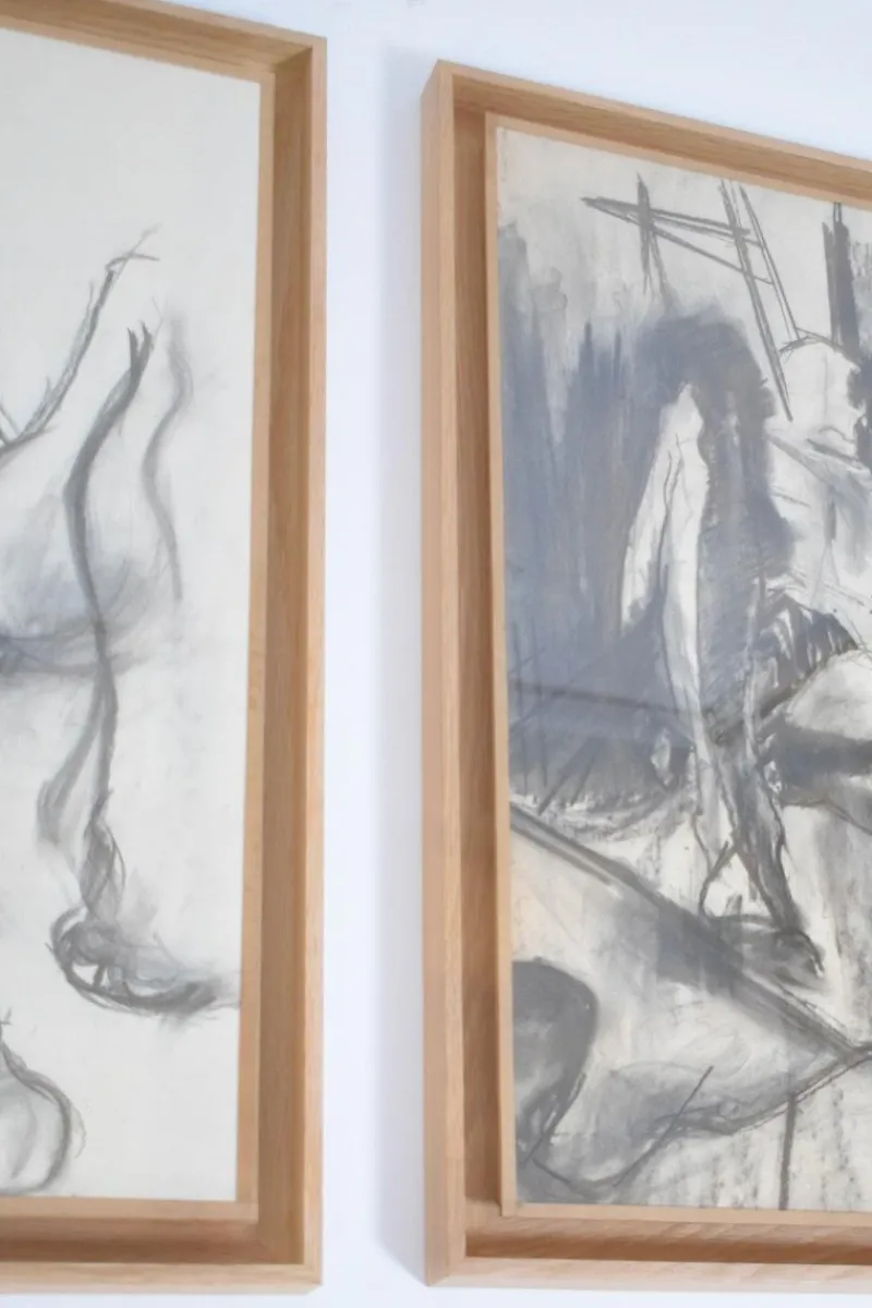 Pamono Man Portrait Diptych, 1960s, Charcoal & Chalk Drawing> Work On Paper