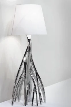 Best Pamono Mangrovia Floor Lamp in Polished Stainless Steel and Linen by Barberini & Gunnell