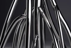 Best Pamono Mangrovia Floor Lamp in Polished Stainless Steel and Linen by Barberini & Gunnell