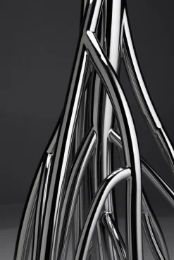 Best Pamono Mangrovia Floor Lamp in Polished Stainless Steel and Linen by Barberini & Gunnell