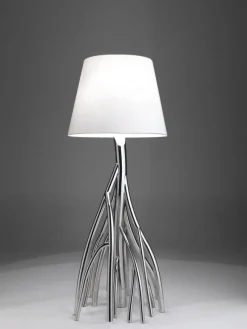 Best Pamono Mangrovia Floor Lamp in Polished Stainless Steel and Linen by Barberini & Gunnell