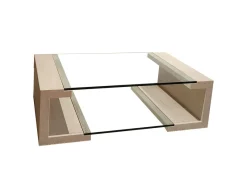 New Pamono Manila Coffee Table in Italian Travertine Marble and Glass by Joaquín Moll