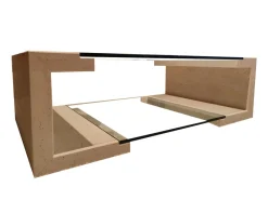 New Pamono Manila Coffee Table in Italian Travertine Marble and Glass by Joaquín Moll