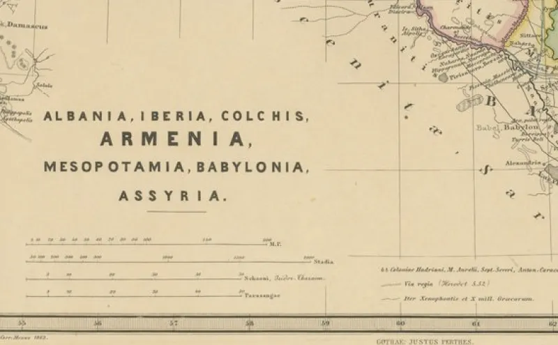 Pamono Map of Crossroads from Albania to Assyria, 1880> Wall Decor
