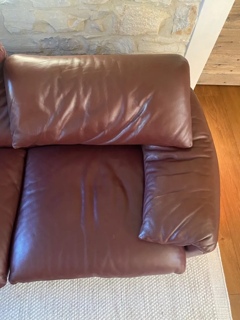 Pamono Maralunga Sofa and Armchairs in Burgundy Leather by Vico Magistretti for Cassina, 2000s, Set of 3