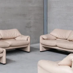 Pamono Maralunga Sofas and Armchairs by Vico Magisretti for Cassina, 1990s, Set of 5><noscript><img width=