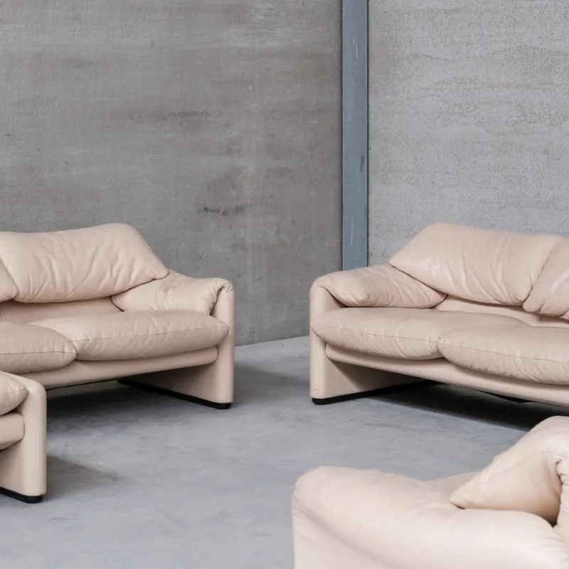 Pamono Maralunga Sofas and Armchairs by Vico Magisretti for Cassina, 1990s, Set of 5> Living Room Sets