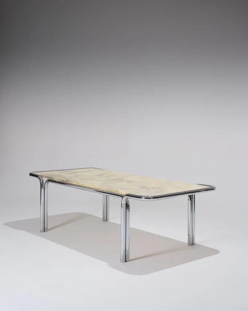 Pamono Marble and Tubular Metal Coffee Table, 1970s> Coffee & Side Tables