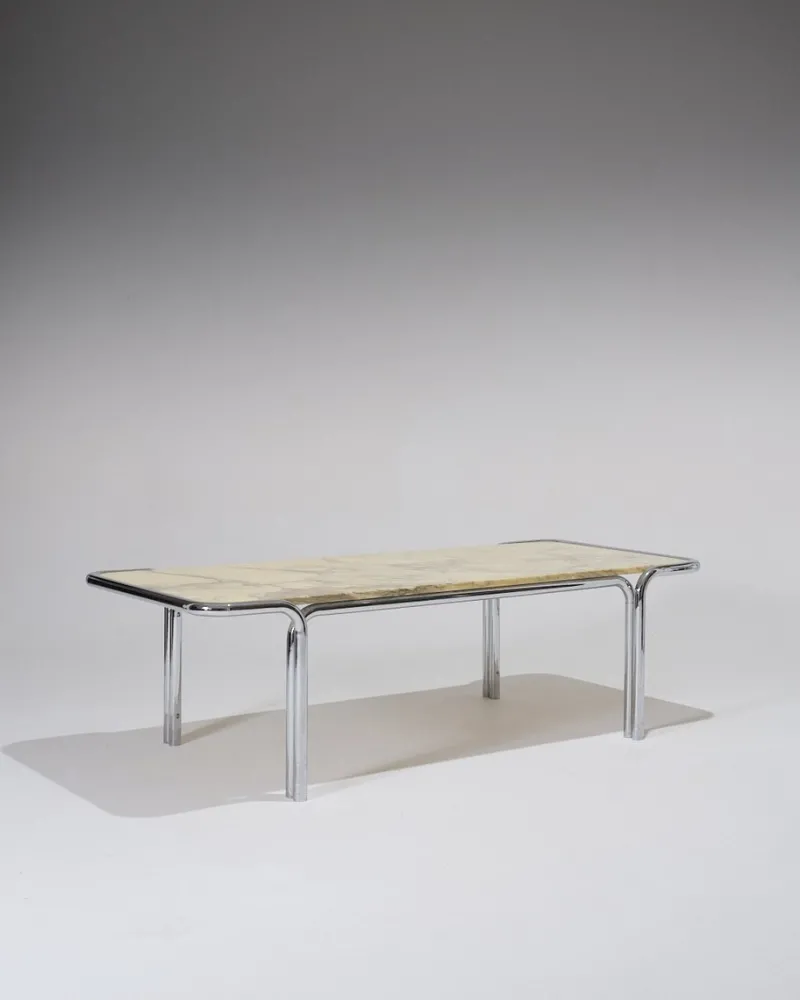 Pamono Marble and Tubular Metal Coffee Table, 1970s> Coffee & Side Tables