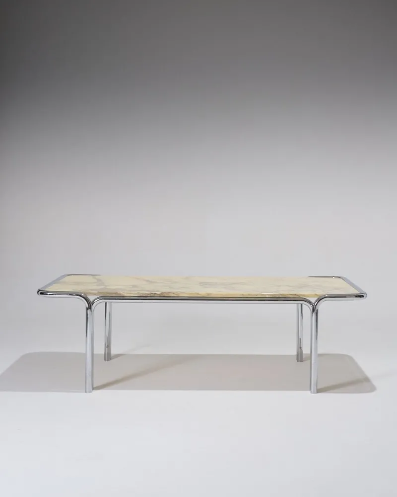 Pamono Marble and Tubular Metal Coffee Table, 1970s> Coffee & Side Tables