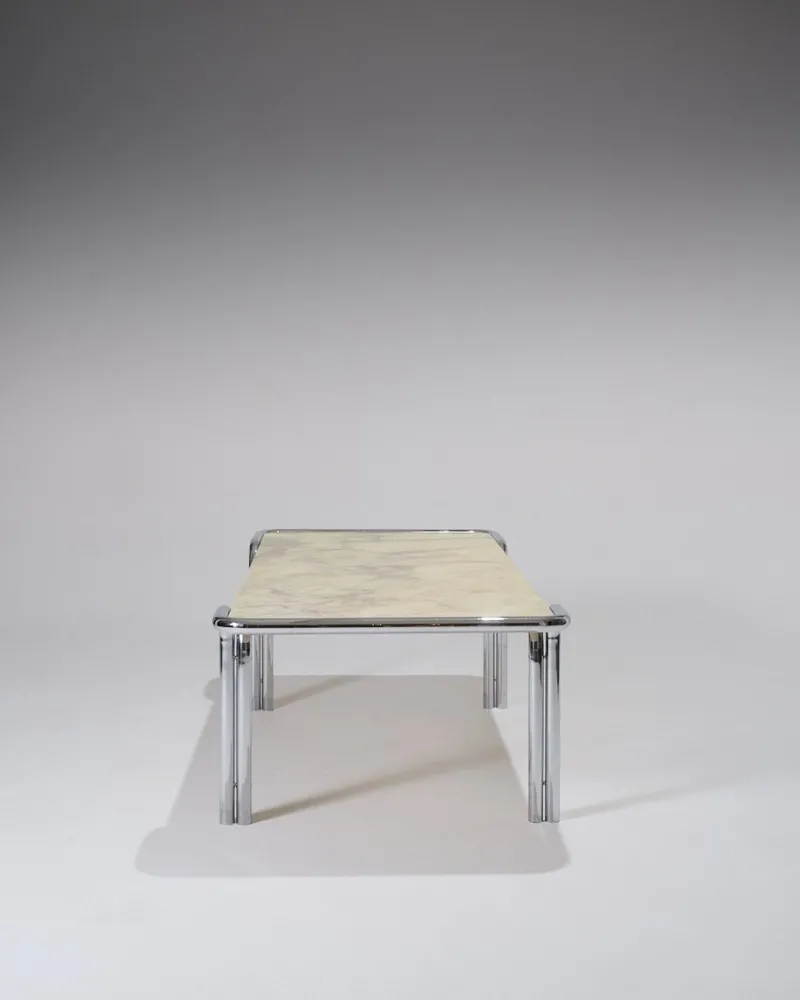 Pamono Marble and Tubular Metal Coffee Table, 1970s> Coffee & Side Tables