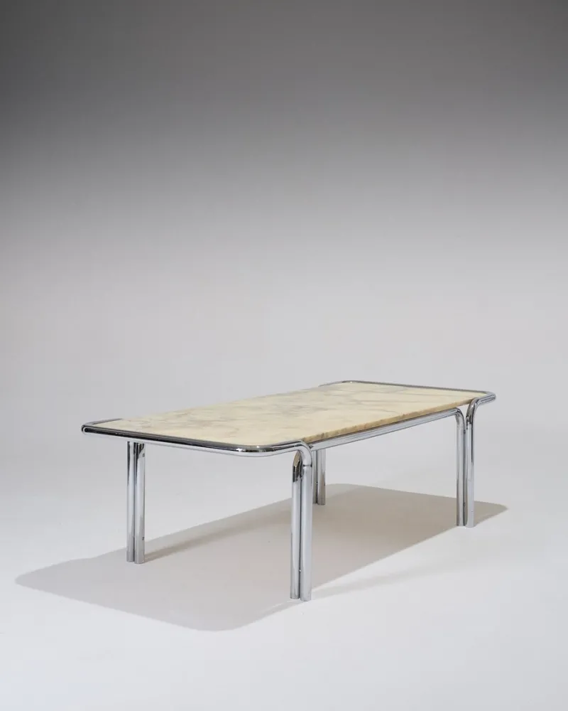 Pamono Marble and Tubular Metal Coffee Table, 1970s> Coffee & Side Tables