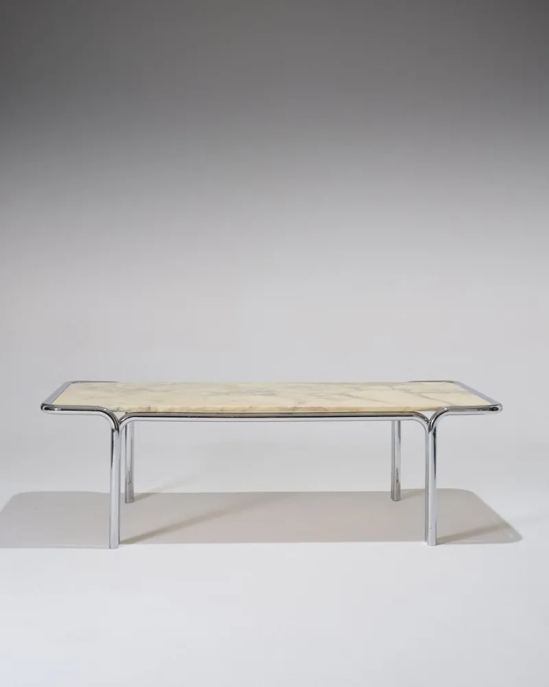 Pamono Marble and Tubular Metal Coffee Table, 1970s> Coffee & Side Tables
