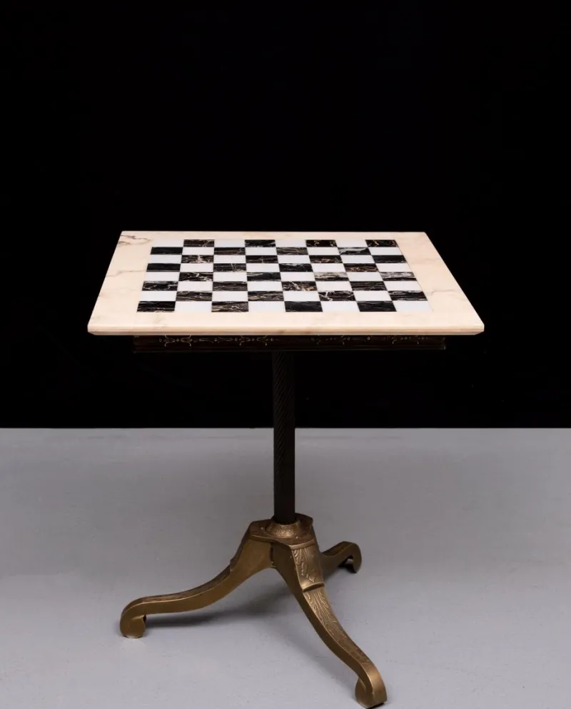 Pamono Marble Chest Board on Brass Stand, 1970s> Game Tables
