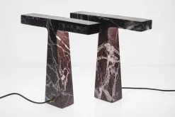 Pamono Marble Table Lamps in Rosso Levanto Marble by Silvio Piattelli, Set of 2><noscript><img width=