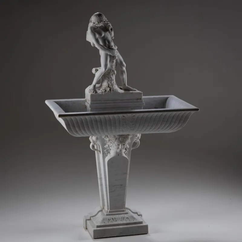 Pamono Marble Wall Fountain with Satyr, 19th Century> Garden Accessories