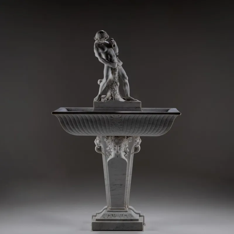 Pamono Marble Wall Fountain with Satyr, 19th Century> Garden Accessories
