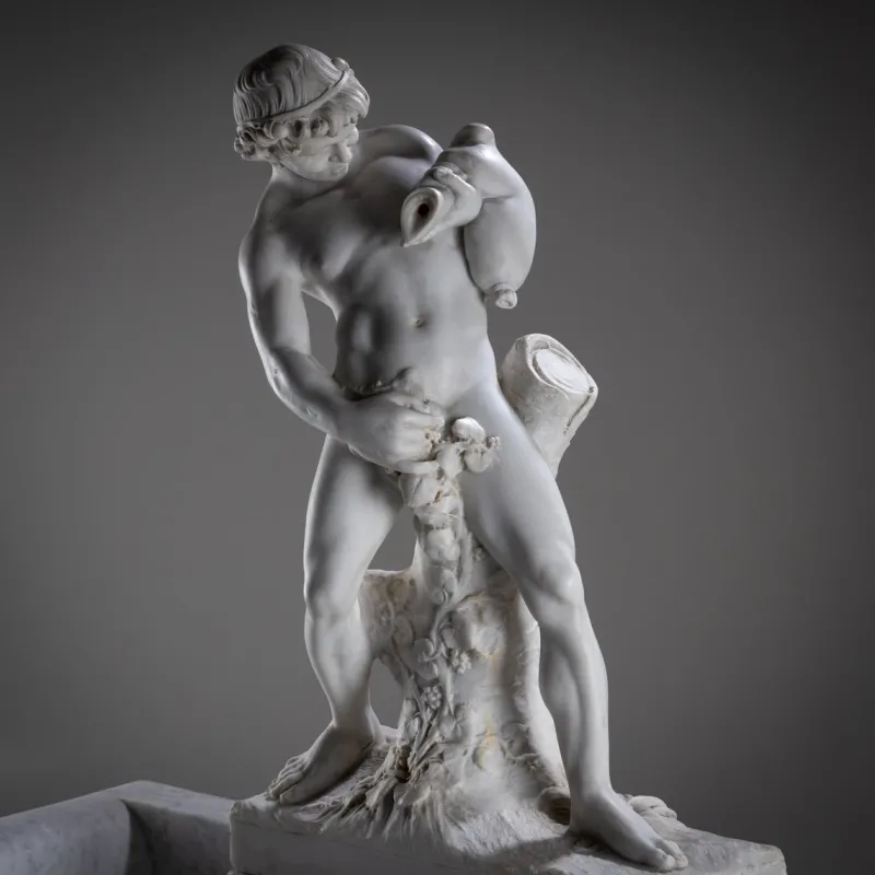 Pamono Marble Wall Fountain with Satyr, 19th Century> Garden Accessories