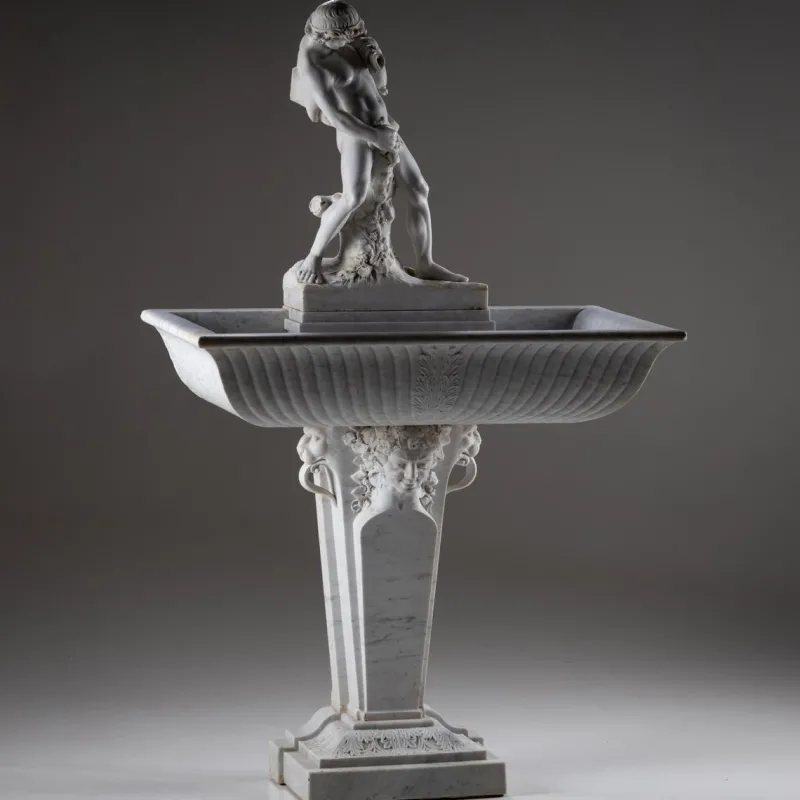Pamono Marble Wall Fountain with Satyr, 19th Century> Garden Accessories