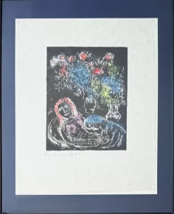 Pamono Marc Chagall, Couple sur fond noir, 1974, Lithograph> Abstraction|Prints & Multiples