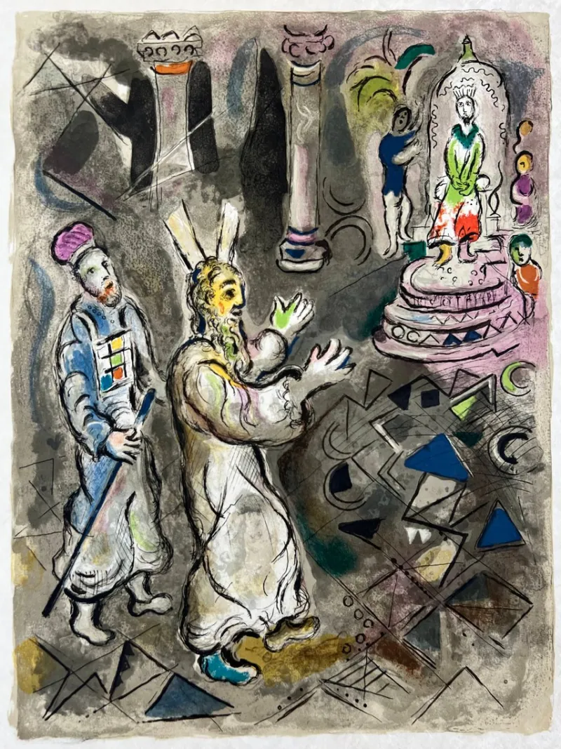 Outlet Pamono Marc Chagall, Moses and Aaron with Pharaoh, 1966, Lithograph
