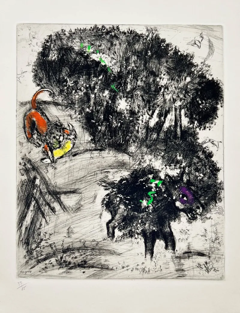 Pamono Marc Chagall, The Lion Go Hunting and the Donkey, 1954, Etching> Prints & Multiples