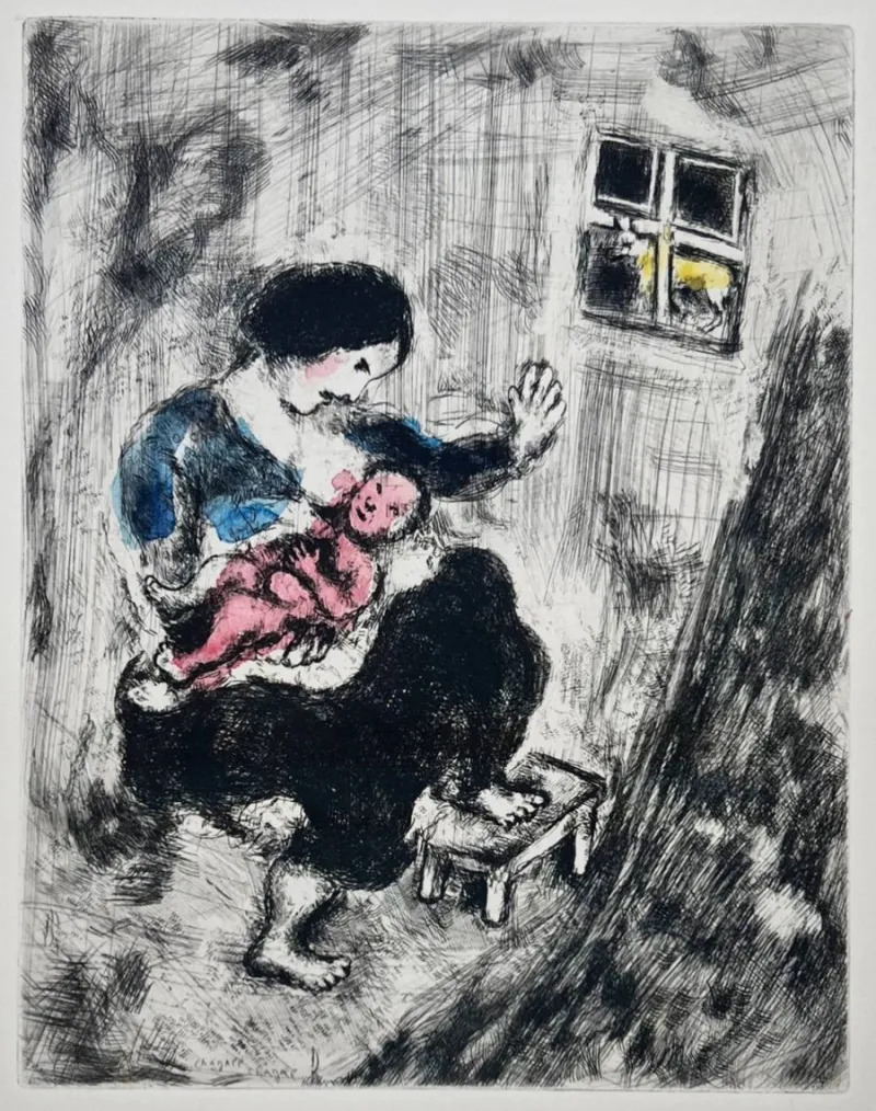 Pamono Marc Chagall, The Wolf, the Mother, and the Child, 1954, Etching> Prints & Multiples