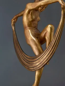 Pamono Marcel Bouraine / Denis, Art Deco Sculpture of Dancer with Veil, 1920s-1940s, Bronze on Marble> Art Deco