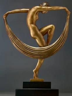 Pamono Marcel Bouraine / Denis, Art Deco Sculpture of Dancer with Veil, 1920s-1940s, Bronze on Marble><noscript><img width=