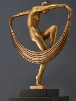 Pamono Marcel Bouraine / Denis, Art Deco Sculpture of Dancer with Veil, 1920s-1940s, Bronze on Marble><noscript><img width=