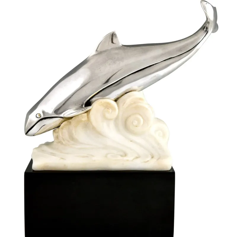 Pamono Marcel Bouraine, Art Deco Whale in the Waves, 1925, Bronze