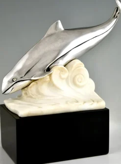 Pamono Marcel Bouraine, Art Deco Whale in the Waves, 1925, Bronze