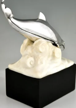 Pamono Marcel Bouraine, Art Deco Whale in the Waves, 1925, Bronze