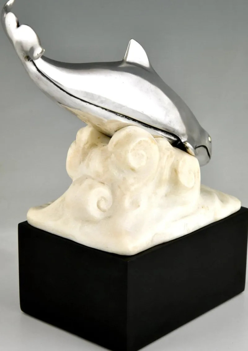 Pamono Marcel Bouraine, Art Deco Whale in the Waves, 1925, Bronze