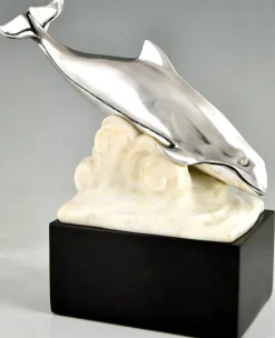 Pamono Marcel Bouraine, Art Deco Whale in the Waves, 1925, Bronze