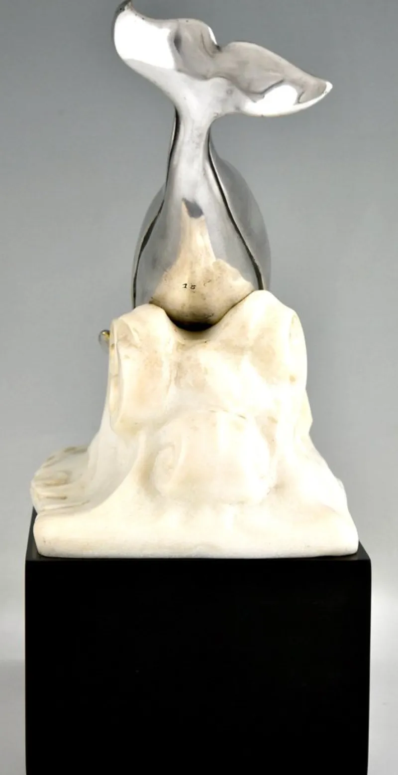 Pamono Marcel Bouraine, Art Deco Whale in the Waves, 1925, Bronze