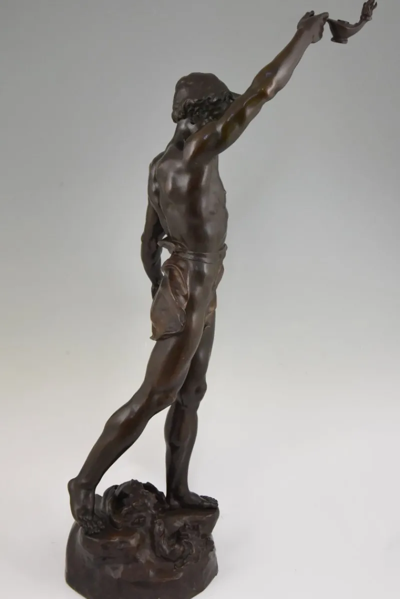 Sale Pamono Marcel Debut, Sculpture of Aladdin and the Magic Lamp, Bronze