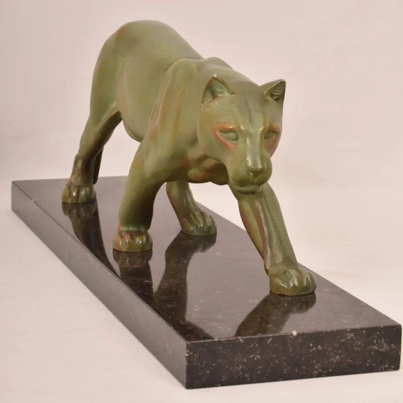 Pamono Marcel Leducq, Art Deco Panther, Antimony> Art Deco|Sculpture