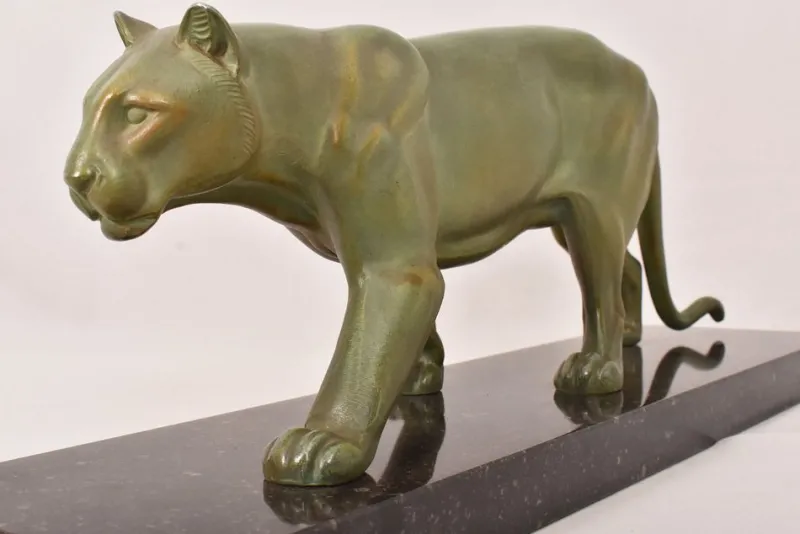 Pamono Marcel Leducq, Art Deco Panther, Antimony> Art Deco|Sculpture
