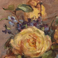 Pamono Marie Antoinette Queroy, Still Life with Yellow Roses, 20th Century, Oil on Canvas, Framed><noscript><img width=