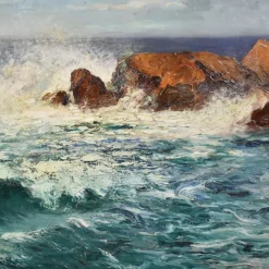 Outlet Pamono Marine Painting, Waves and Rock Painting, 20th-Century