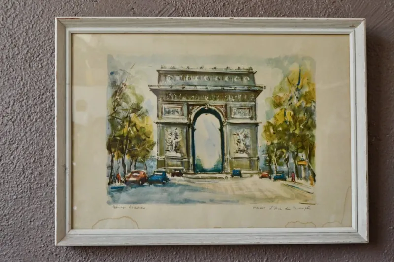 Pamono Marius Girard, L'Arc De Triomphe Paris, 1950s, Lithograph, Framed> Mid-Century