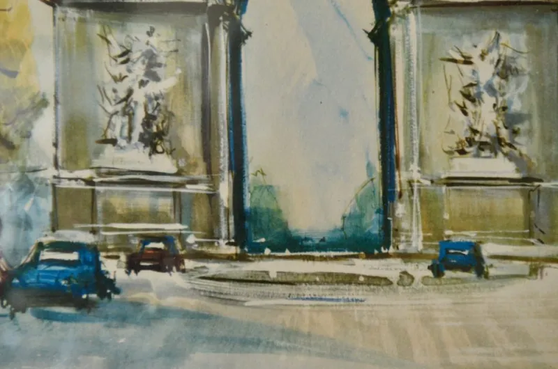 Pamono Marius Girard, L'Arc De Triomphe Paris, 1950s, Lithograph, Framed> Mid-Century
