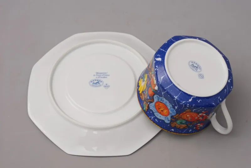Hot Pamono Marqueterie de Pierres d'Orient et d'Occident Café Au Lait Cup and Saucer from Hermès Paris, 1980s, Set of 2