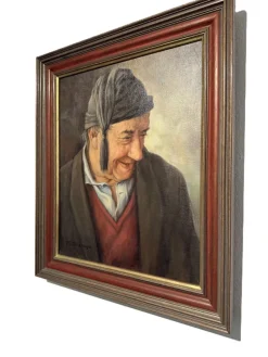 Pamono Martin Anzinger, Smiling Man Portrait, 1950s, Oil on Canvas, Framed><noscript><img width=
