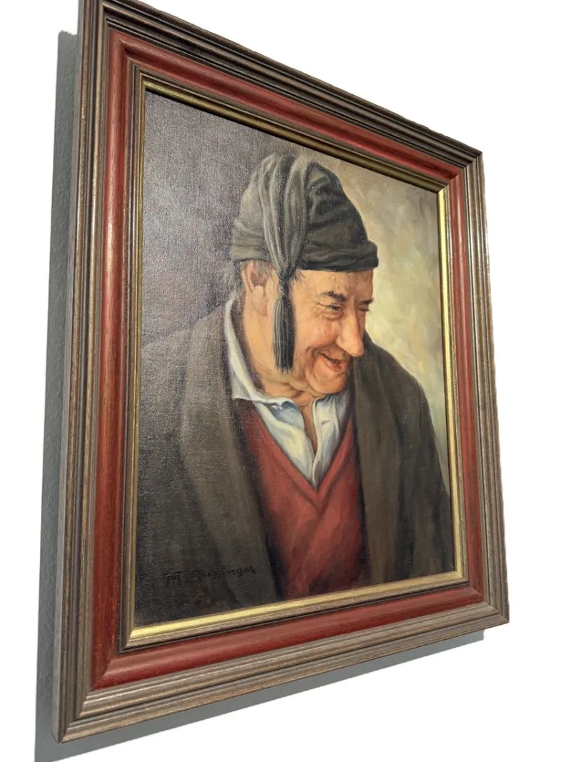 Pamono Martin Anzinger, Smiling Man Portrait, 1950s, Oil on Canvas, Framed> Mid-Century