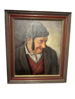Pamono Martin Anzinger, Smiling Man Portrait, 1950s, Oil on Canvas, Framed><noscript><img width=