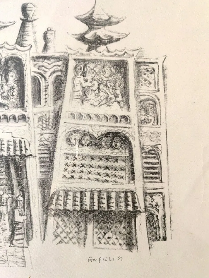 Pamono Massimo Campigli, The Palazzo Del Gran Can, 1959, Ink & Paper, Lithograph> Minimalist